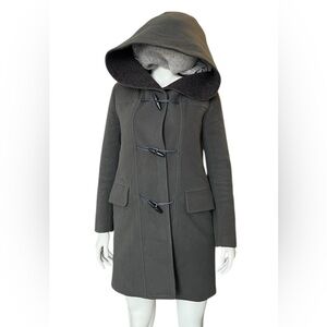 M0851 WOOL DUFFEL HOODED COAT SIZE 2 Gray/ Green Made In Canada